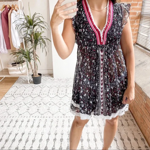 Poupette St Barth Sasha Cotton Mini Dress Black - Picture 2 of 6